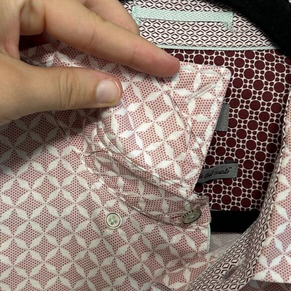 Ted Baker Cotton Button Down Shirt Men's Sz 5 (L) Pink Geometric Print Modern - Picture 4 of 6